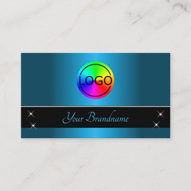 Black and Teal Gradient with Logo Professional Business Card (Front)