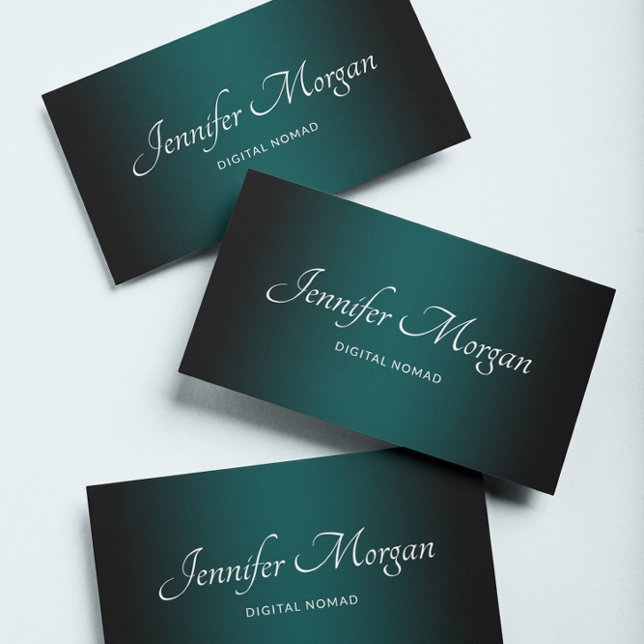 Black and Teal Green Elegant Ombre Business Card (Create your own teal and black gradient modern minimalist business cards.)