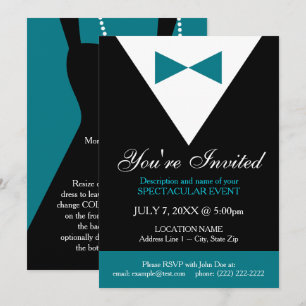 Black and Teal Tuxedo Formal Invitation, Modern Invitation