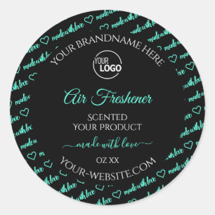 Black and Teal Word Cloud Product Labels with Logo