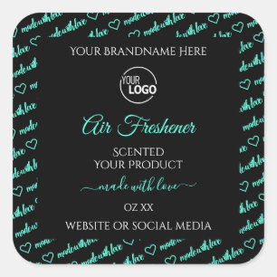 Black and Teal Word Cloud Product Labels with Logo