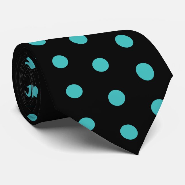 Black and Turquoise Blue Polka dots Pattern Tie (Rolled)