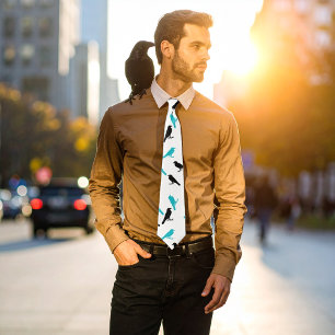 Black and Turquoise Crows Tie