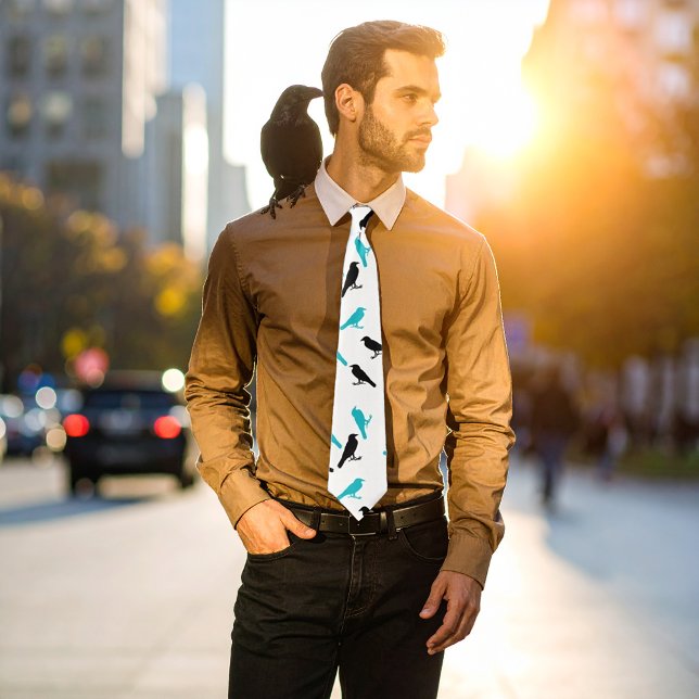 Black and Turquoise Crows Tie (Creator Uploaded)
