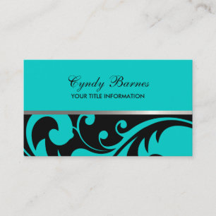 Black and Turquoise Damask Business Card