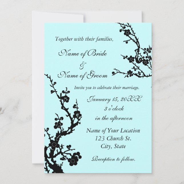 Black and Turquoise Floral Wedding Invitation (Front)