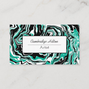 Black and Turquoise Marble Abstract Fluid Art   Business Card