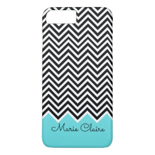 Black and Turquoise Modern Chevron Custom Monogram Case-Mate iPhone Case