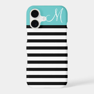 Black and Turquoise Preppy Stripes Custom Monogram