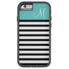 Black and Turquoise Preppy Stripes Custom Monogram