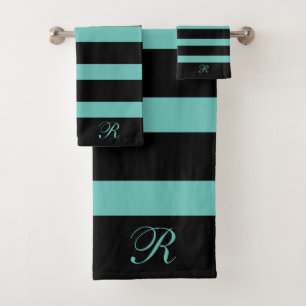Black and turquoise stripes pattern bath towel set