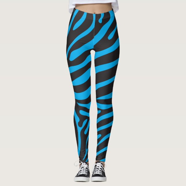 Black and Turquoise Zebra Print Leggings (Front)