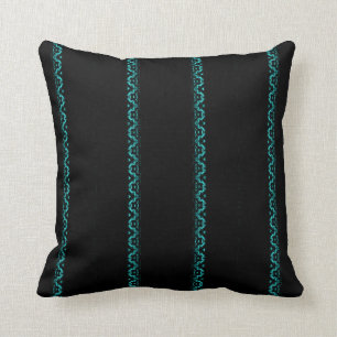 Black and Turquoise Zigzag Striped Throw Pillow