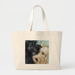 Black and wheaten Scottish terrier scottie art Large Tote Bag
