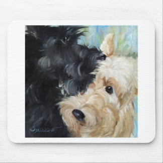 Black and wheaten Scottish terrier scottie art Mouse Pad