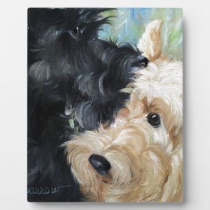 Black and wheaten Scottish terrier scottie art Plaque