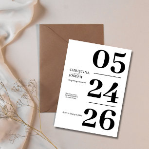 Black and whit Modern Minimalist Bold Date Wedding Invitation