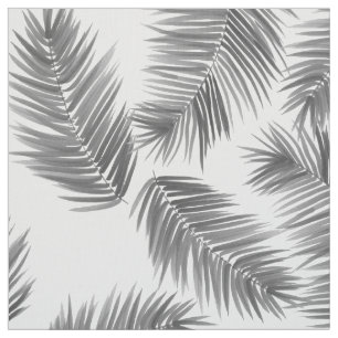 Black and Whit Tropical Palm Leaves Pattern Fabric