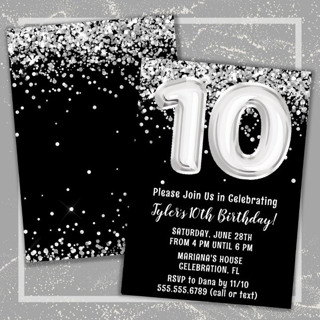 Black and White 10th Birthday Party Invitation (Creator Uploaded)
