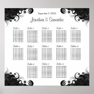 Black and White 13 Wedding Tables Seating Charts