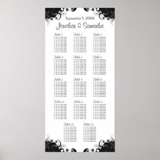 Black and White 14 Wedding Tables Seating Charts