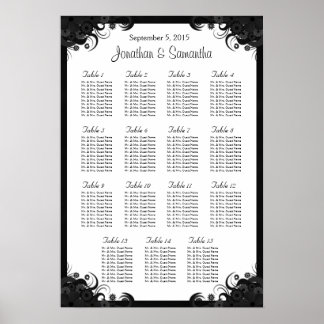 Black and White 15 Wedding Tables Seating Charts