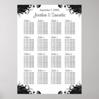 Black and White 16 Wedding Tables Seating Charts
