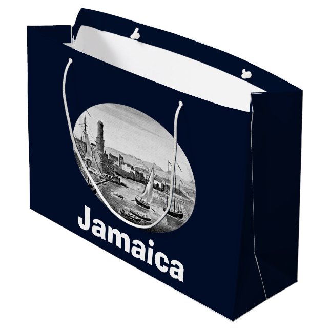Black and White 1888 Old Port Royal Jamaica Large Gift Bag (Back Angled)