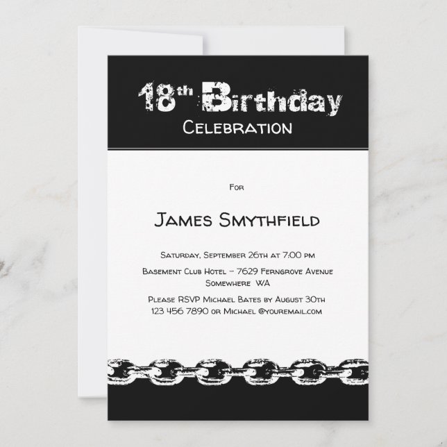 Black and White 18th Birthday Party Invitation (Front)
