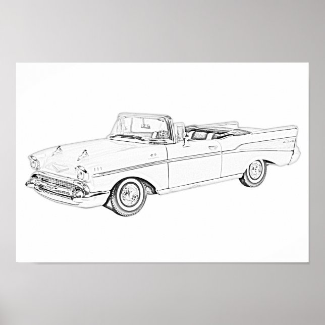 Black and White 1957 Chevy Bel Air Convertible Poster (Front)
