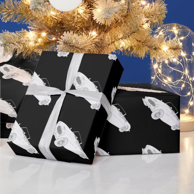 Black and White 1960 Austin-Healey Rendering Wrapping Paper (Holidays)