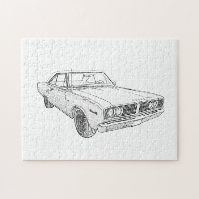 Black and White 1966 Dodge Coronet Illustration Jigsaw Puzzle (Horizontal)