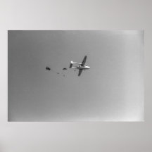Black and White 1968 Paratroopers Jumping Plane