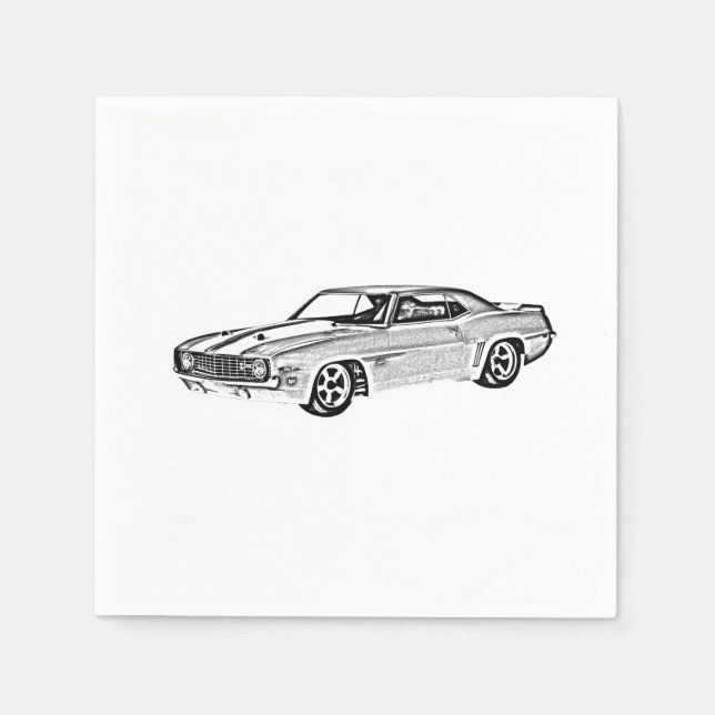 Black and White 1969 Camaro Z28 Paper Party Napkin (Front)