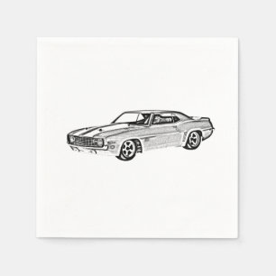 Black and White 1969 Camaro Z28 Rendering Napkin