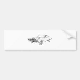 Black and White 1970 Chevrolet Chevelle Drawing Bumper Sticker