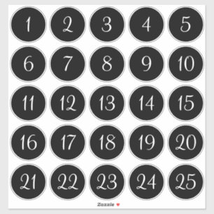 Black and White 1 - 25 Numbered Circles