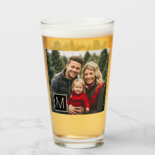 Black and White 1 Photo Collage Custom Monogram Glass