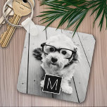 Black and White 1 Photo Collage Custom Monogram Key Ring<br><div class="desc">You can use Instagram photos for this design. Use three square photos to create a unique and personal gift. Or you can keep the hipster puppy and make a trendy keepsake. If you need to adjust the pictures,  click on the customise tool to make changes.</div>