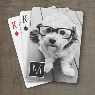 Black and White 1 Photo Collage Custom Monogram Playing Cards