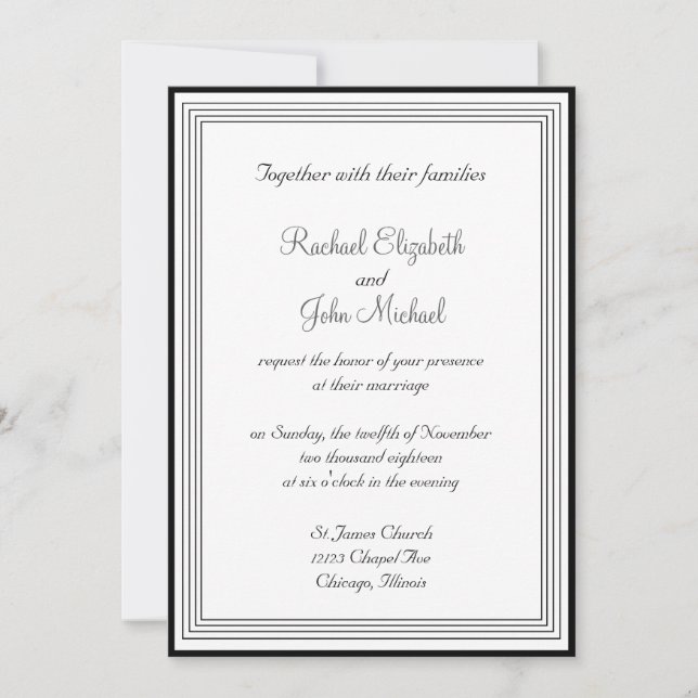 Black and White 1 Wedding Invitation (Front)