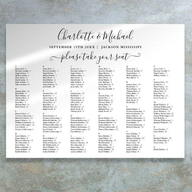 Black And White 200 Names Wedding Seating Chart (Black And White 200 Names Wedding Seating Chart)