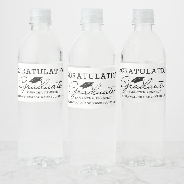 Black And White 2025 Graduate Graduation Party  Water Bottle Label (Bottles)