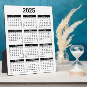 Black and White 2025 Year At A Glance Calendar Plaque