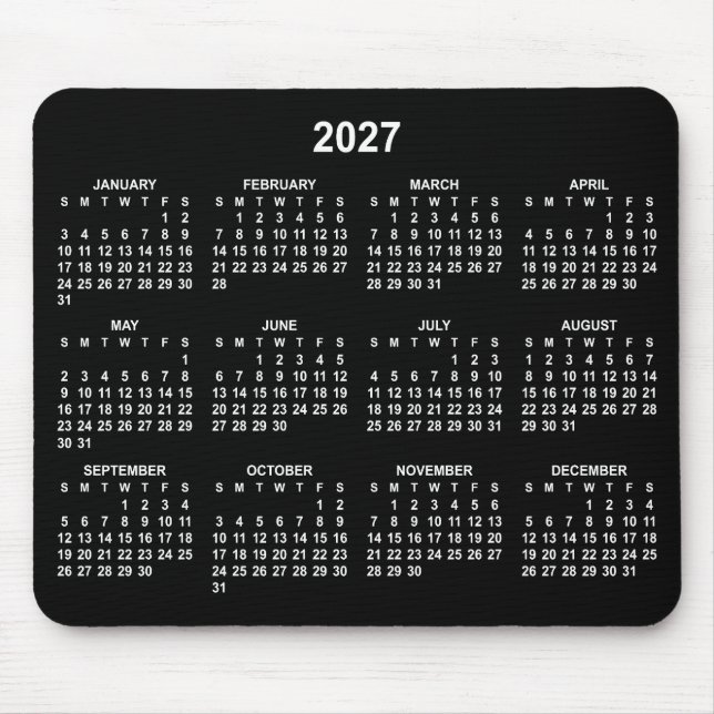 Black and White 2027 Calendar Mouse Pad (Front)