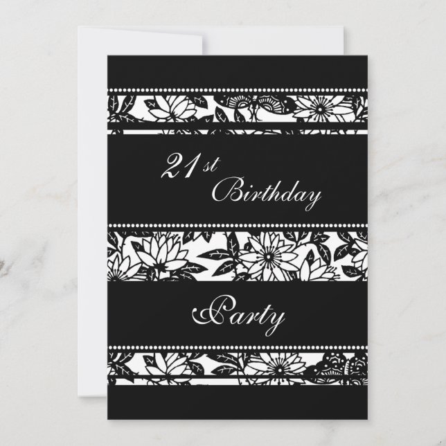 Black and White 21st Birthday Party Invitations (Front)