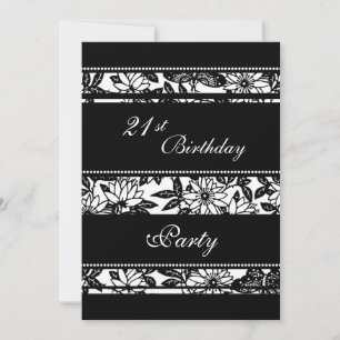 Black and White 21st Birthday Party Invitations