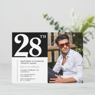 Black and White 28th birthday Invitations