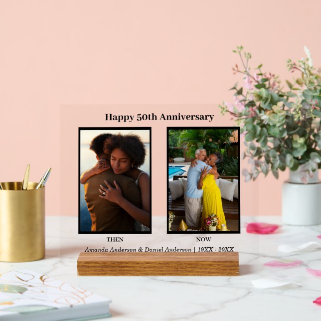 Black and White 2 Photo Collage Anniversary Acrylic Sign (Wedding)