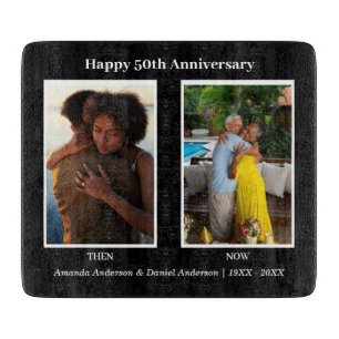 Black and White 2 Photo Collage Anniversary Cutting Board